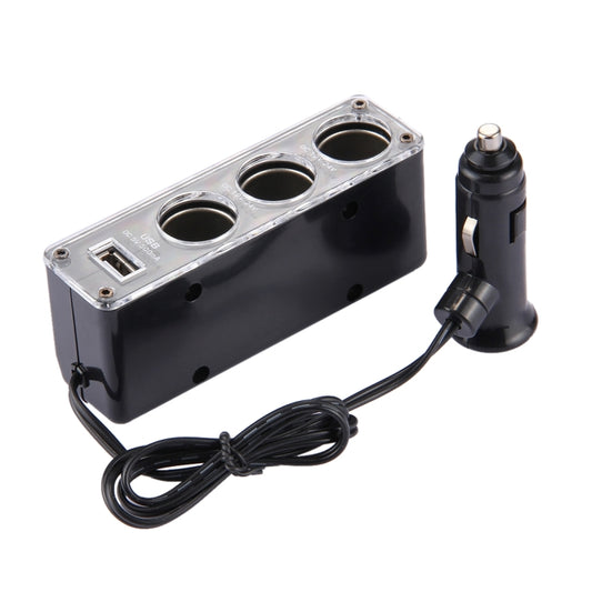 WF-0096 Triple Socket 12V/24V Car Cigarette Lighter USB Power(Black) by buy2fix