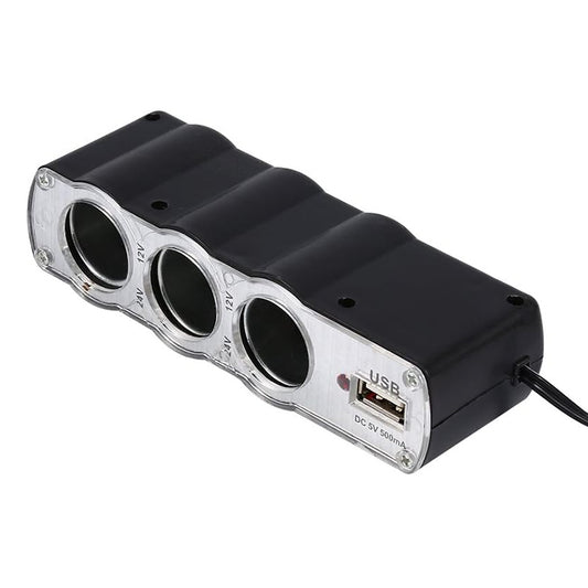 WF-0120 12V / 24V 3 Way Triple Sockets USB Car Cigarette Lighter Socket Splitter Charger(Black) - Cigar Socket by buy2fix | Online Shopping UK | buy2fix