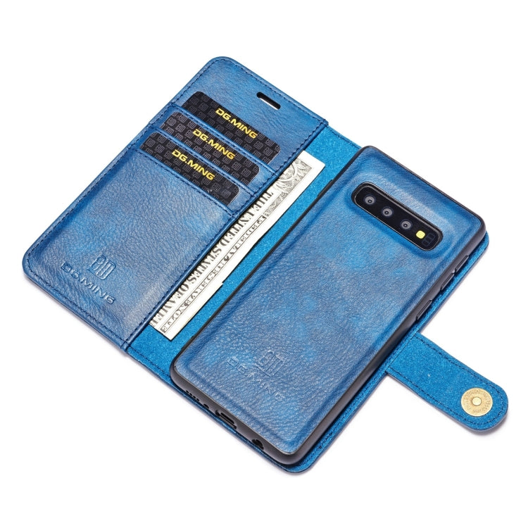 DG.MING Crazy Horse Texture Flip Detachable Magnetic Leather Case for Samsung Galaxy S10, with Holder & Card Slots & Wallet(Blue) by DG.MING