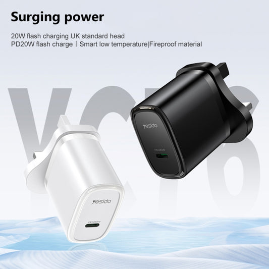 Yesido YC76 PD 20W USB-C / Type-C Single Port Quick Charger, UK Plug (White) by Yesido
