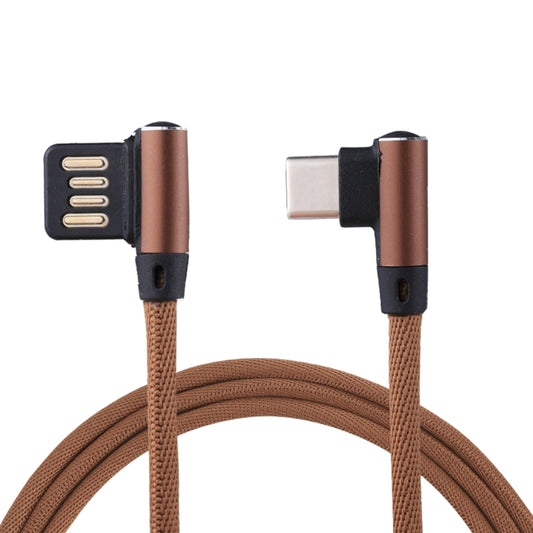 1m 2.4A Output USB to USB-C / Type-C Double Elbow Design Nylon Weave Style Data Sync Charging Cable(Coffee) by buy2fix