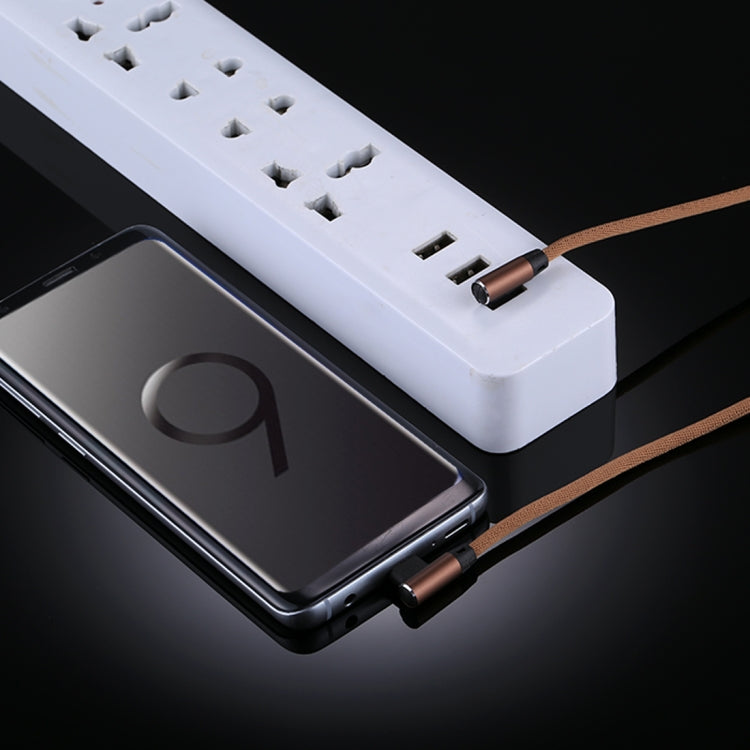 1m 2.4A Output USB to USB-C / Type-C Double Elbow Design Nylon Weave Style Data Sync Charging Cable(Coffee) by buy2fix