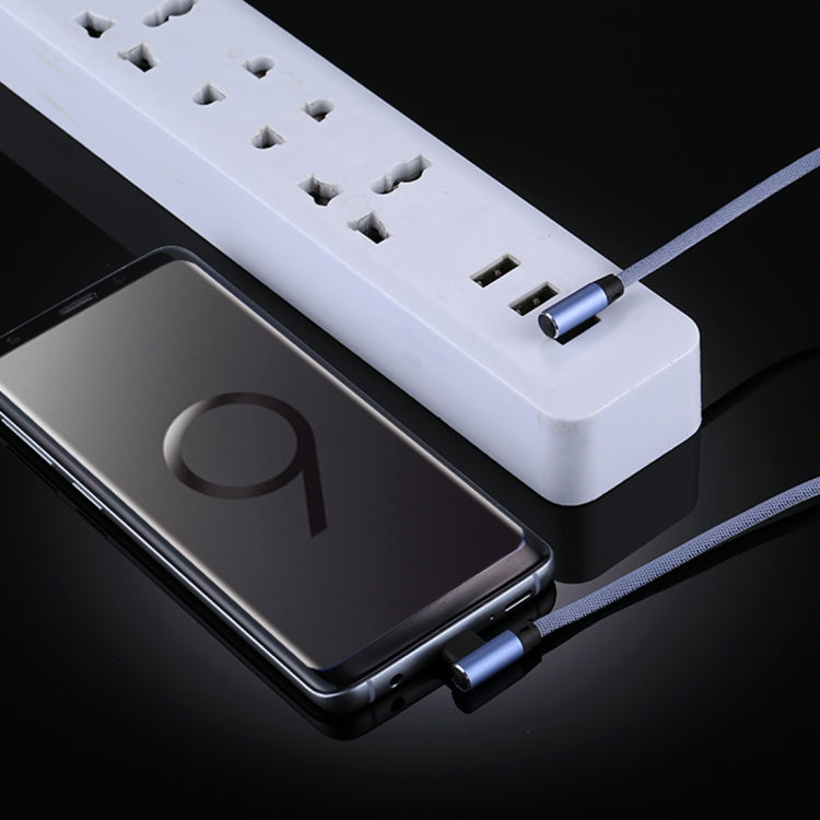 1m 2.4A Output USB to USB-C / Type-C Double Elbow Design Nylon Weave Style Data Sync Charging Cable(Blue) by buy2fix