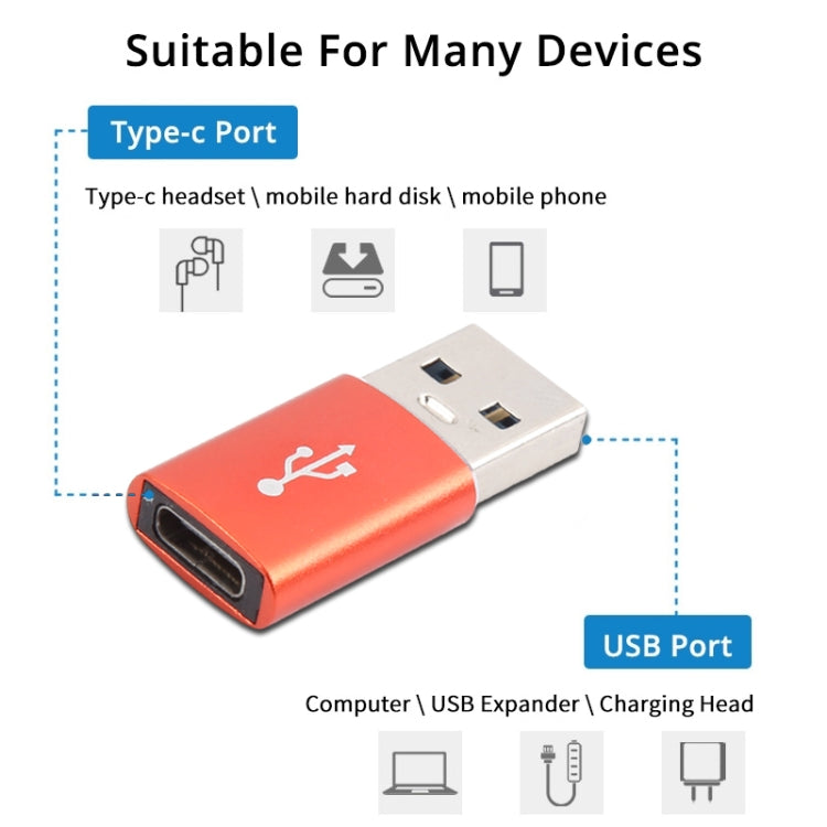 3 PCS USB-C / Type-C Female to USB 3.0 Male Aluminum Alloy Adapter, Support Charging & Transmission Data(Red) - Type-C Adapter by buy2fix | Online Shopping UK | buy2fix
