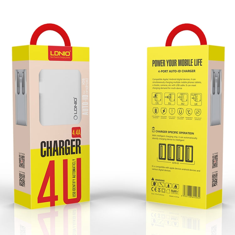 LDNIO A4403 4.4A 4 x USB Ports Smart Travel Charger, EU Plug - USB Charger by LDNIO | Online Shopping UK | buy2fix