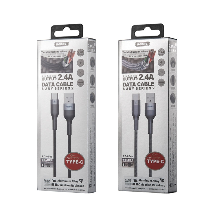REMAX RC-064a Sury 2 Series 1m 2.4A USB to USB-C / Type-C Fast Charging Data Cable(Grey) by REMAX