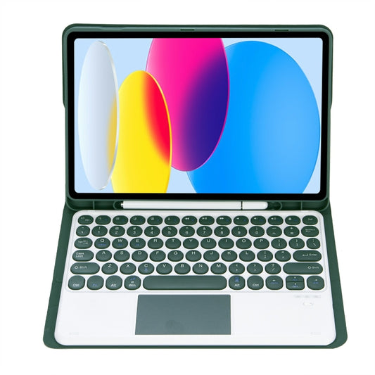 For iPad 11 2025 / 10th Gen 10.9 2022 YA10B-A Lambskin Texture Bluetooth Touch Keyboard Leather Tablet Case with Pen Slot (Dark Green) by buy2fix