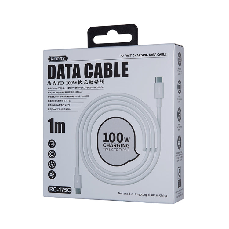 REMAX Marlik Series RC-175c PD 100W USB-C / Type-C to USB-C / Type-C Interface Fast Charging Data Cable, Cable Length: 1m (White) by REMAX