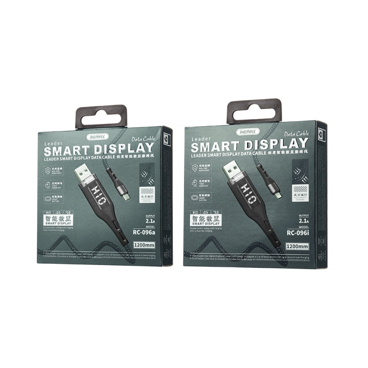 REMAX RC-096a Leader 1.2m 2.1 USB to USB-C / Type-C Intelligent Digital Display Aluminum Alloy Braid Fast Charging Data Cable by REMAX