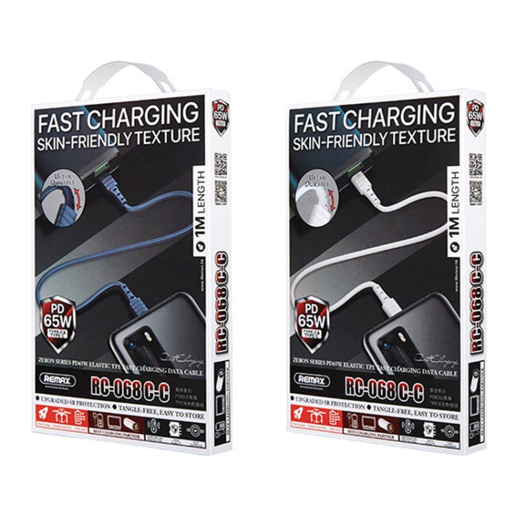 REMAX RC-068 PD 65W Type-C / USB-C to Type-C / USB-C High Elastic TPE Fast Charging Data Cable, Length: 1m (Blue) by REMAX