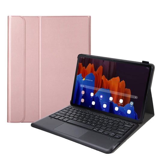 A970-A Splittable Bluetooth Keyboard Leather Tablet Case for Samsung Galaxy Tab S8+ / S7 FE T730 / S7+ T970 / T975, with Touchpad & Holder(Rose Gold) by buy2fix