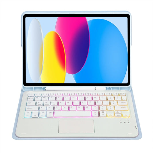 For iPad 11 2025 / 10th Gen 10.9 2022 A10B-AS Lambskin Texture Backlight Bluetooth Touch Keyboard Leather Tablet Case with Pen Slot (Baby Blue) by buy2fix