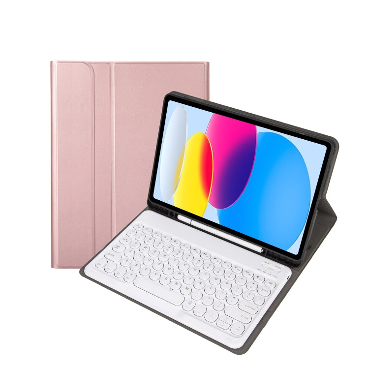 For iPad 11 2025 / 10th Gen 10.9 2022 YA10B Lambskin Texture Bluetooth Keyboard Leather Tablet Case with Pen Slot(Rose Gold) - Universal by buy2fix | Online Shopping UK | buy2fix