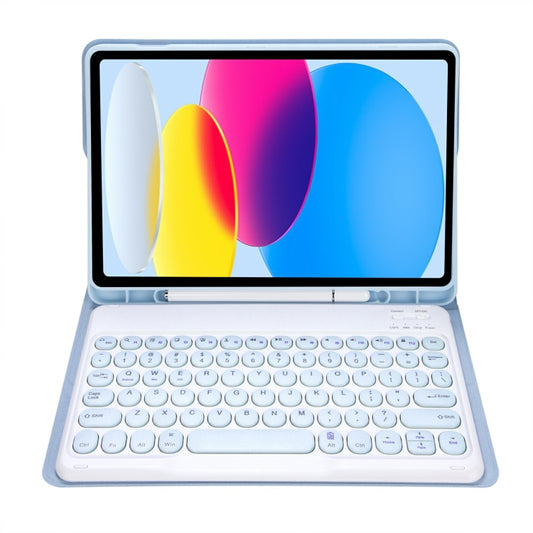 For iPad 11 2025 / 10th Gen 10.9 2022 YA10B Lambskin Texture Bluetooth Keyboard Leather Tablet Case with Pen Slot (Baby Blue) by buy2fix