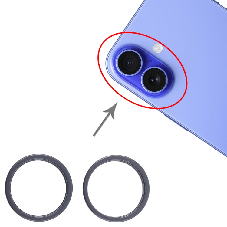 For iPhone 16 Plus 2pcs/set Rear Camera Glass Lens Metal Outside Protector Hoop Ring (Black) by buy2fix