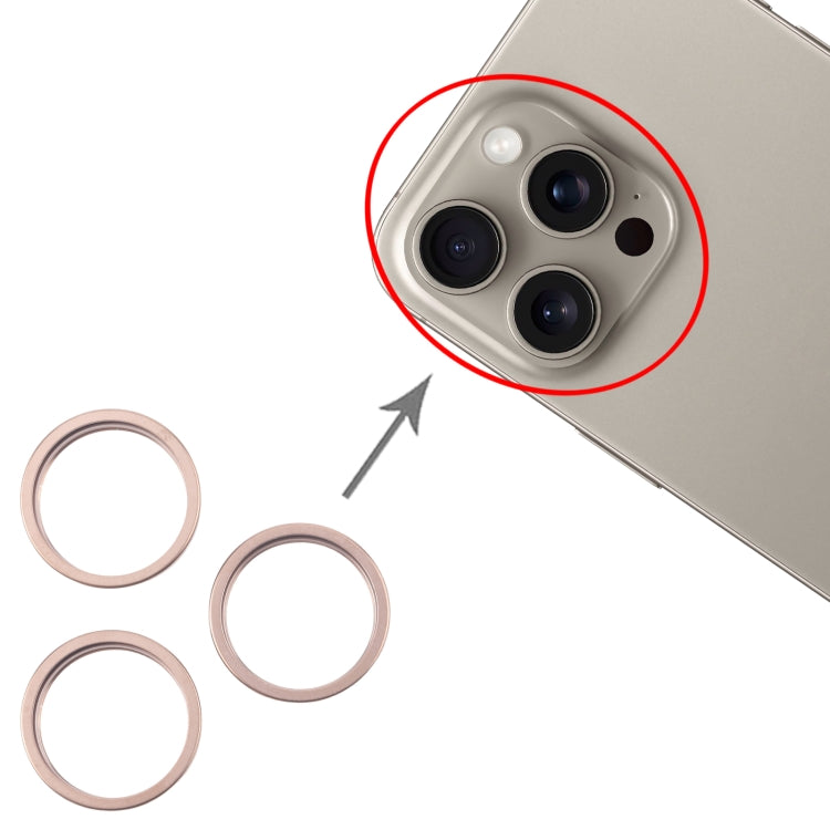 For iPhone 16 Pro 3pcs/set Rear Camera Glass Lens Metal Outside Protector Hoop Ring (Gold) by buy2fix