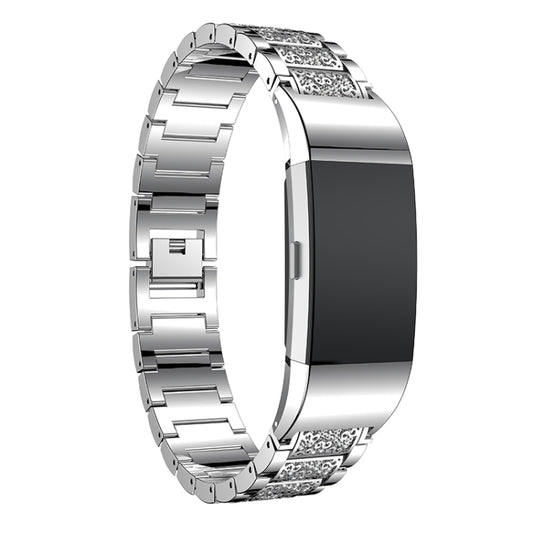 Diamond-studded Solid Stainless Steel Watch Band for Fitbit Charge 2(Silver) by buy2fix