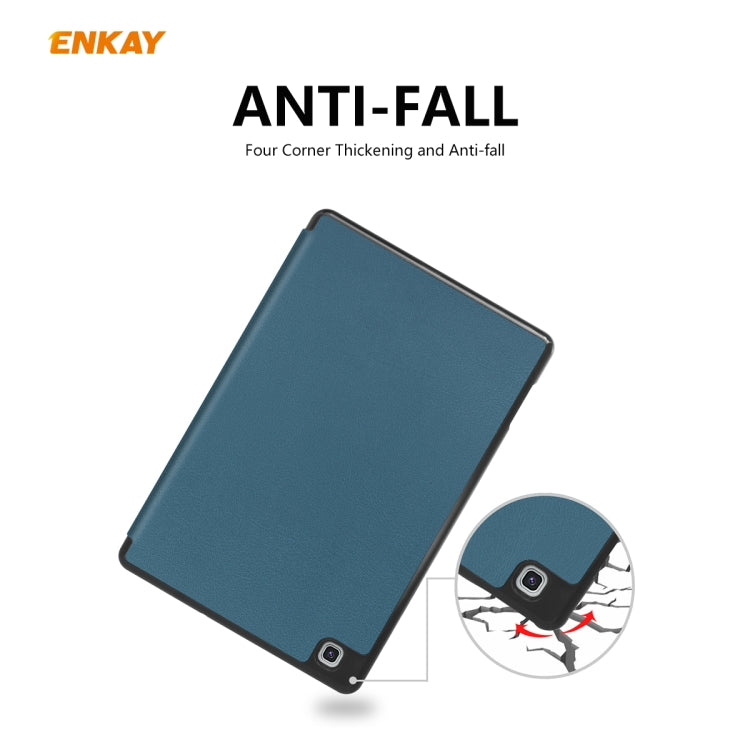 For Samsung Galaxy Tab S6 Lite P610 / P615 / Tab S6 Lite 2022 / P613 / P619 ENKAY Leather Smart Tablet Case with Pen Slot(Blackish Green) - Tab S6 Lite P610 / P615 by ENKAY | Online Shopping UK | buy2fix