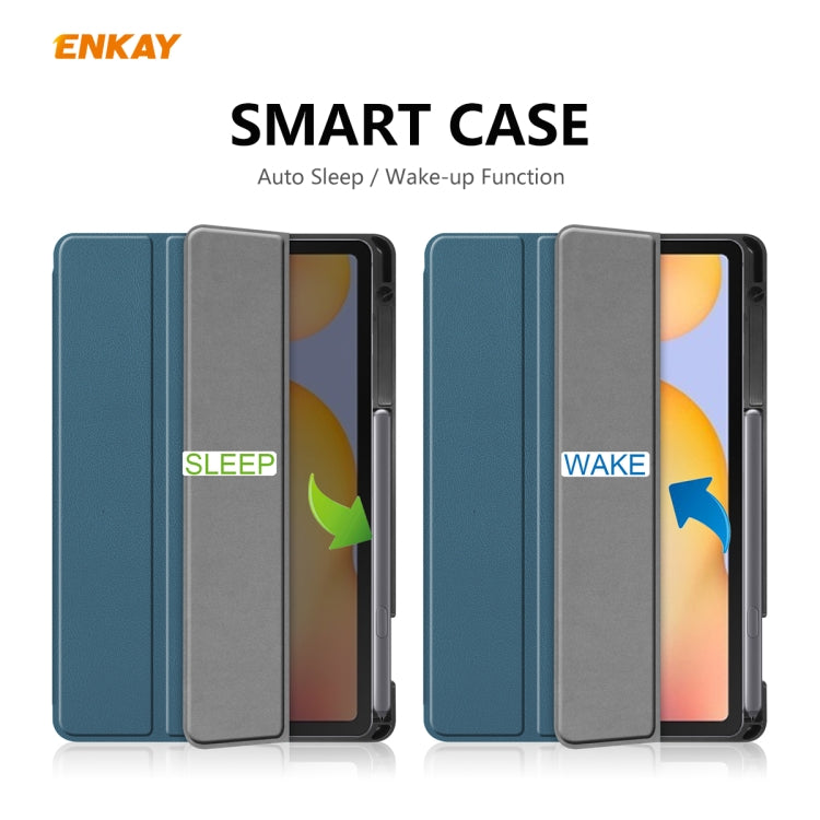 For Samsung Galaxy Tab S6 Lite P610 / P615 / Tab S6 Lite 2022 / P613 / P619 ENKAY Leather Smart Tablet Case with Pen Slot(Blackish Green) - Tab S6 Lite P610 / P615 by ENKAY | Online Shopping UK | buy2fix