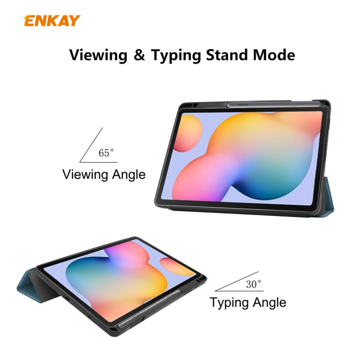 For Samsung Galaxy Tab S6 Lite P610 / P615 / Tab S6 Lite 2022 / P613 / P619 ENKAY Leather Smart Tablet Case with Pen Slot(Blackish Green) - Tab S6 Lite P610 / P615 by ENKAY | Online Shopping UK | buy2fix