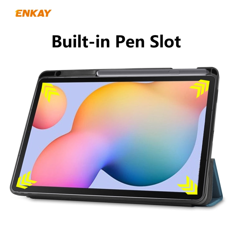 For Samsung Galaxy Tab S6 Lite P610 / P615 / Tab S6 Lite 2022 / P613 / P619 ENKAY Leather Smart Tablet Case with Pen Slot(Blackish Green) - Tab S6 Lite P610 / P615 by ENKAY | Online Shopping UK | buy2fix