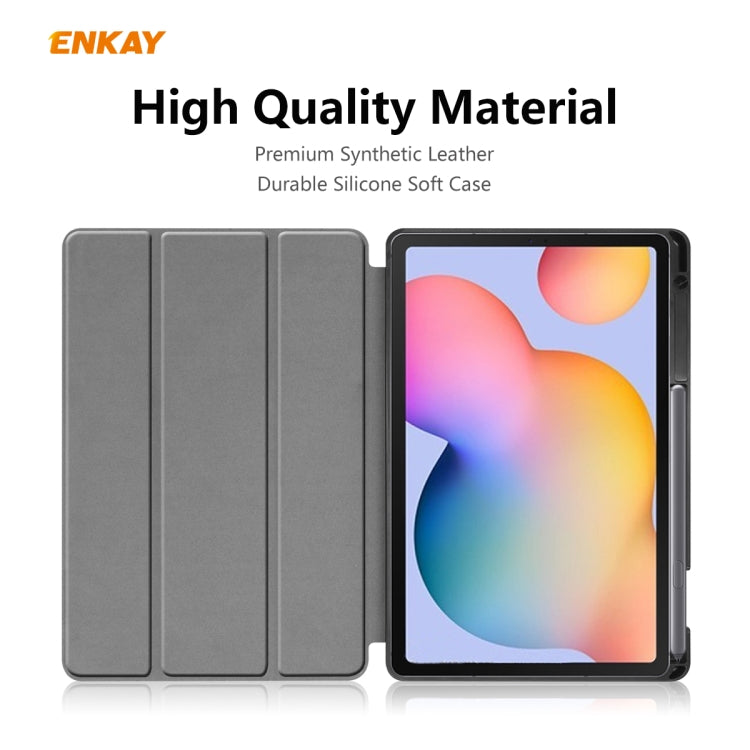 For Samsung Galaxy Tab S6 Lite P610 / P615 / Tab S6 Lite 2022 / P613 / P619 ENKAY Leather Smart Tablet Case with Pen Slot(Blackish Green) - Tab S6 Lite P610 / P615 by ENKAY | Online Shopping UK | buy2fix