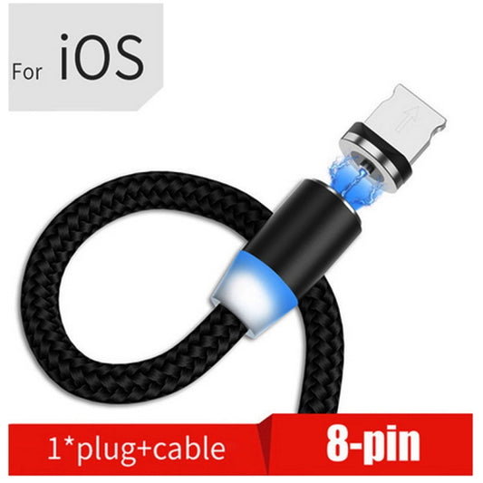 USB to 8 Pin Magnetic Metal Connector Nylon Two-color Braided Magnetic Data Cable, Cable Length: 1m(Black) by buy2fix