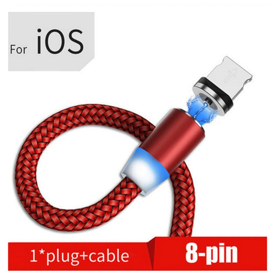 USB to 8 Pin Magnetic Metal Connector Nylon Two-color Braided Magnetic Data Cable, Cable Length: 1m(Red) by buy2fix