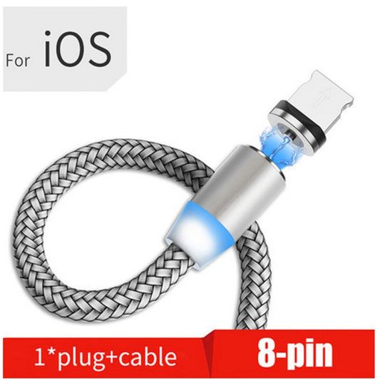 USB to 8 Pin Magnetic Metal Connector Nylon Two-color Braided Magnetic Data Cable, Cable Length: 1m(Silver) by buy2fix