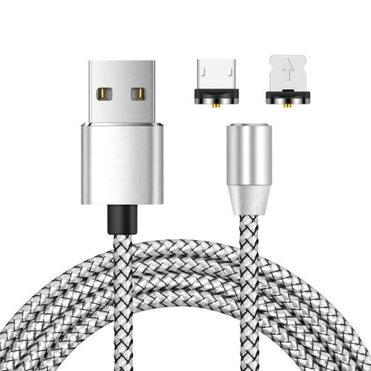 2 in 1 USB to 8 Pin + Micro USB Magnetic Metal Interface Nylon Braided Charging Cable, Length: 1m(Silvery) by buy2fix