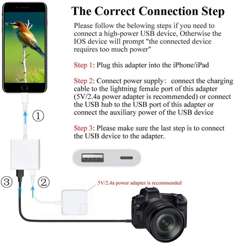 ZS-KL21806 2 in 1 8 Pin to USB 3.0 + Camera USB Read OTG Adapter, Compatible with IOS 13 and Above System by buy2fix
