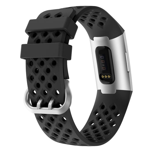 For Fitbit Charge 3 / 4 Hollow Square Silicone Watch Band Wristband(Black) by buy2fix