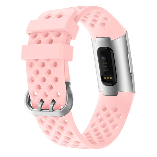 For Fitbit Charge 3 / 4 Hollow Square Silicone Watch Band Wristband(Pink) by buy2fix