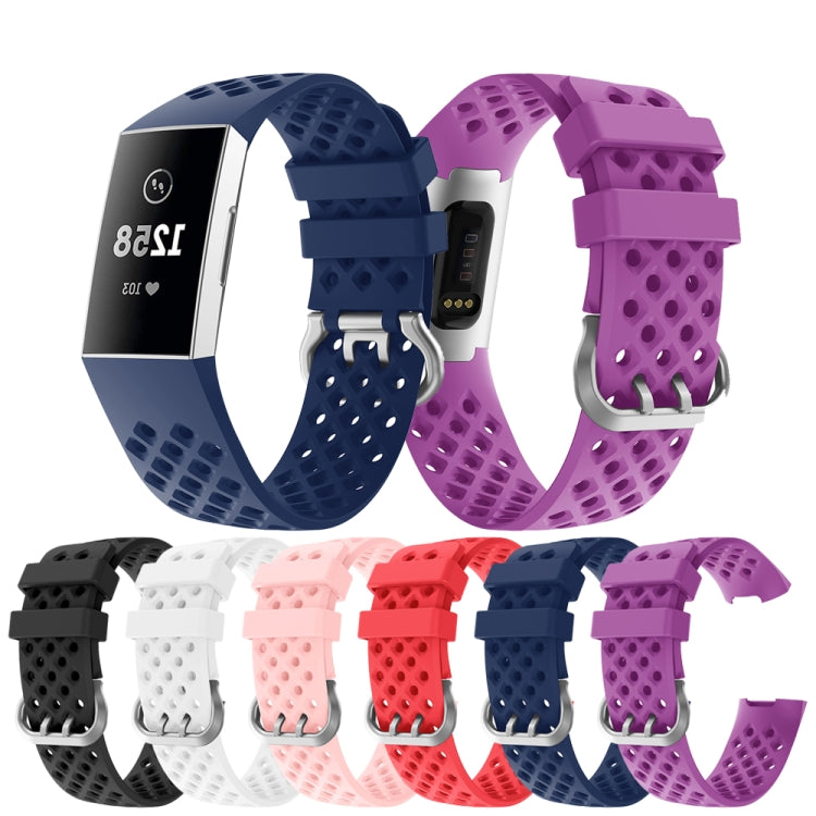 For Fitbit Charge 3 / 4 Hollow Square Silicone Watch Band Wristband(Red) by buy2fix