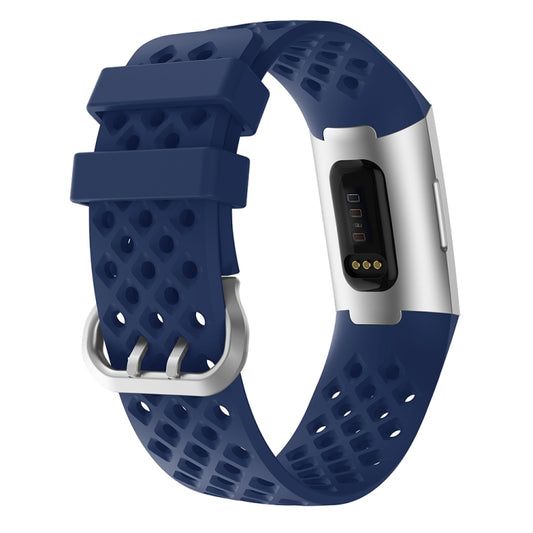 For Fitbit Charge 3 / 4 Hollow Square Silicone Watch Band Wristband(Dark Blue) by buy2fix