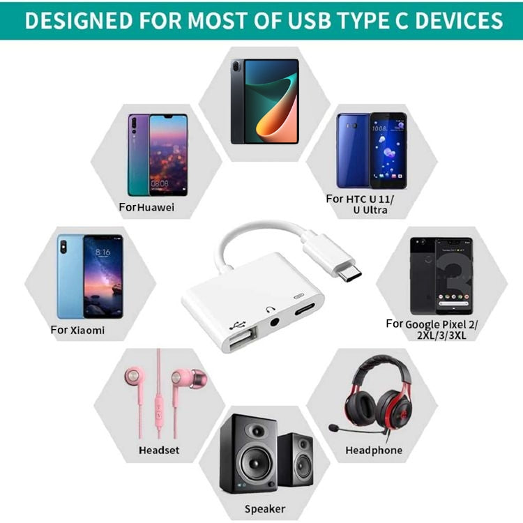 3 in 1 USB-C OTG Adapter with 3.5mm Headphone Jack, Compatible for iPad Pro and Type-C Jack Phone - Type-C Adapter by buy2fix | Online Shopping UK | buy2fix