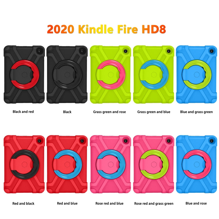 For Amazon Kindle Fire HD8 (2020) PC + Silicone Shockproof Combination Case with 360 Degree Rotating Holder & Handle(Black + Red) - by buy2fix | Online Shopping UK | buy2fix