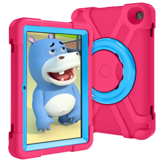 For Amazon Kindle Fire HD8 (2020) PC + Silicone Shockproof Combination Case with 360 Degree Rotating Holder & Handle(Rose Red + Blue) - by buy2fix | Online Shopping UK | buy2fix