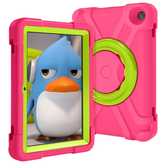 For Amazon Kindle Fire HD8 (2020) PC + Silicone Shockproof Combination Case with 360 Degree Rotating Holder & Handle(Rose Red + Grass Green) - by buy2fix | Online Shopping UK | buy2fix