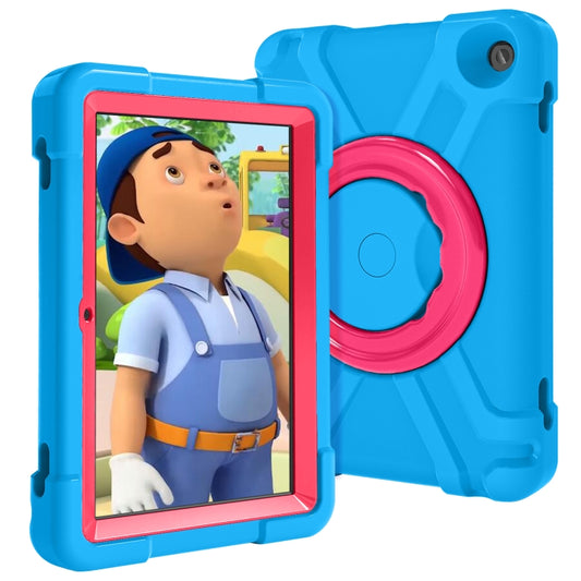 For Amazon Kindle Fire HD8 (2020) PC + Silicone Shockproof Combination Case with 360 Degree Rotating Holder & Handle(Blue + Rose Red) - by buy2fix | Online Shopping UK | buy2fix