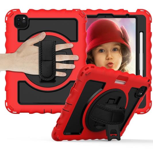 For iPad Air 2022 / 2020 10.9 360 Degree Rotation PC + Silicone Shockproof Combination Case with Holder & Hand Grip Strap & Neck Strap & Pen Slot Holder(Red) - iPad Air (2022) / (2020) 10.9 Cases by buy2fix | Online Shopping UK | buy2fix