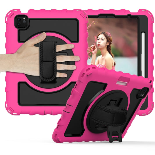 For iPad Air 2022 / 2020 10.9 360 Degree Rotation PC + Silicone Shockproof Combination Case with Holder & Hand Grip Strap & Neck Strap & Pen Slot Holder(Hot Pink) - iPad Air (2022) / (2020) 10.9 Cases by buy2fix | Online Shopping UK | buy2fix