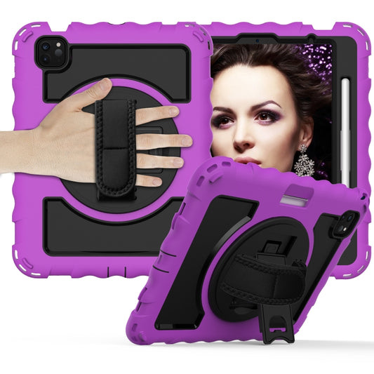 For iPad Air 2022 / 2020 10.9 360 Degree Rotation PC + Silicone Shockproof Combination Case with Holder & Hand Grip Strap & Neck Strap & Pen Slot Holder(Purple) - iPad Air (2022) / (2020) 10.9 Cases by buy2fix | Online Shopping UK | buy2fix