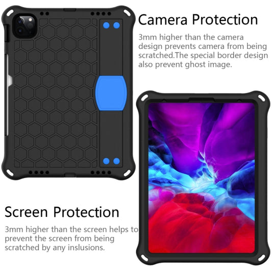 For iPad Air 2022 / 2020 10.9 Honeycomb Design EVA + PC Material Four Corner Anti Falling Flat Protective Shell with Strap(Black+Blue) - iPad Air (2022) / (2020) 10.9 Cases by buy2fix | Online Shopping UK | buy2fix