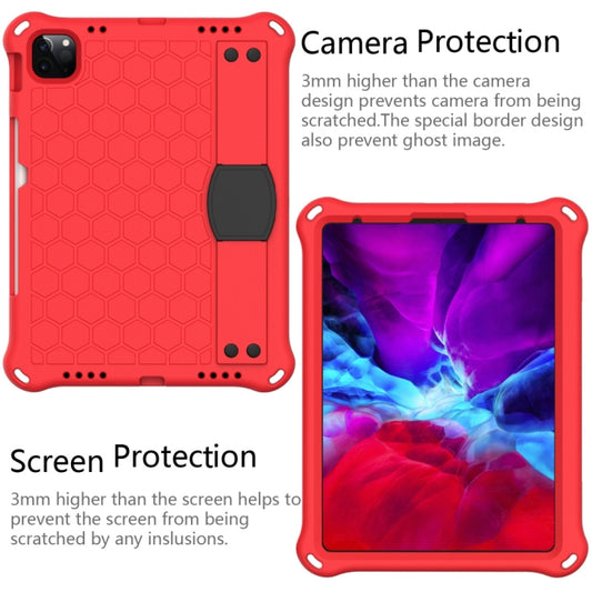 For iPad Air 2022 / 2020 10.9 Honeycomb Design EVA + PC Material Four Corner Anti Falling Flat Protective Shell with Strap(Red+Black) - iPad Air (2022) / (2020) 10.9 Cases by buy2fix | Online Shopping UK | buy2fix