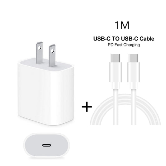 2 in 1 PD 20W Single USB-C / Type-C Port Travel Charger + 3A PD 3.0 USB-C / Type-C to USB-C / Type-C Fast Charge Data Cable Set, Cable Length: 1m, US Plug by buy2fix