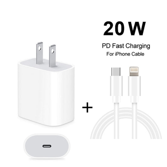 2 in 1 PD 20W Single USB-C / Type-C Port Travel Charger + 3A PD3.0 USB-C / Type-C to 8 Pin Fast Charge Data Cable Set, Cable Length: 2m, US Plug by buy2fix