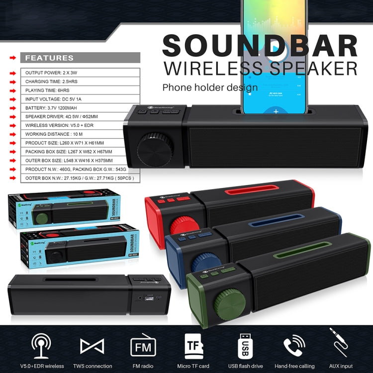 New Rixing NR4023 TWS Wireless Stereo Bluetooth Speaker, Support TF Card & MP3 & FM & Hands-free Call & 3.5mm AUX(Red) - Desktop Speaker by NewRixing | Online Shopping UK | buy2fix