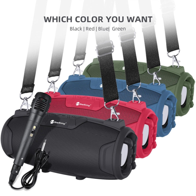 NewRixing NR3026M TWS Outdoor Portable K-song Bluetooth Speaker with Shoulder Strap & Microphone, Support TF Card / FM(Green) - Desktop Speaker by NewRixing | Online Shopping UK | buy2fix