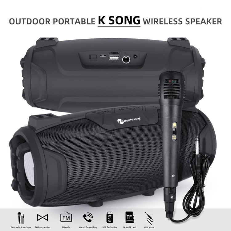 NewRixing NR3026M TWS Outdoor Portable K-song Bluetooth Speaker with Shoulder Strap & Microphone, Support TF Card / FM(Blue) - Desktop Speaker by NewRixing | Online Shopping UK | buy2fix